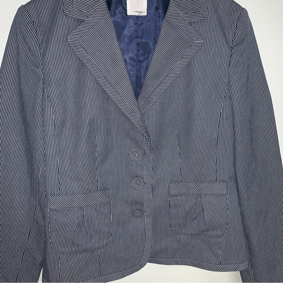 Halogen  Blazer Jacket Women’s Size Large Blue White Pinstripe 3-Button Business - Picture 4 of 10